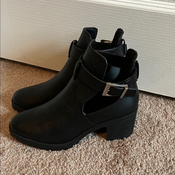 Black Ankle Boots with Buckle Detail - Picture 1 of 3
